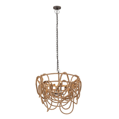 Atlas Macon 26in 4-Light Chandelier | Coastal Natural Rope and Pewter Metal | Kitchen & Living Room | 26 x 26 x 21 in | Model CL11230-NA