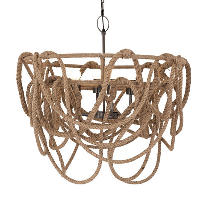 Atlas Macon 26in 4-Light Chandelier | Coastal Natural Rope and Pewter Metal | Kitchen & Living Room | 26 x 26 x 21 in | Model CL11230-NA