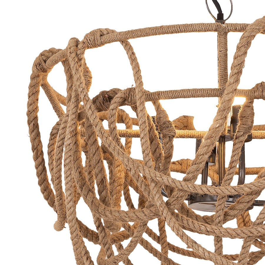 Atlas Macon 26in 4-Light Chandelier | Coastal Natural Rope and Pewter Metal | Kitchen & Living Room | 26 x 26 x 21 in | Model CL11230-NA
