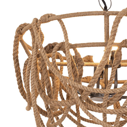 Atlas Macon 26in 4-Light Chandelier | Coastal Natural Rope and Pewter Metal | Kitchen & Living Room | 26 x 26 x 21 in | Model CL11230-NA