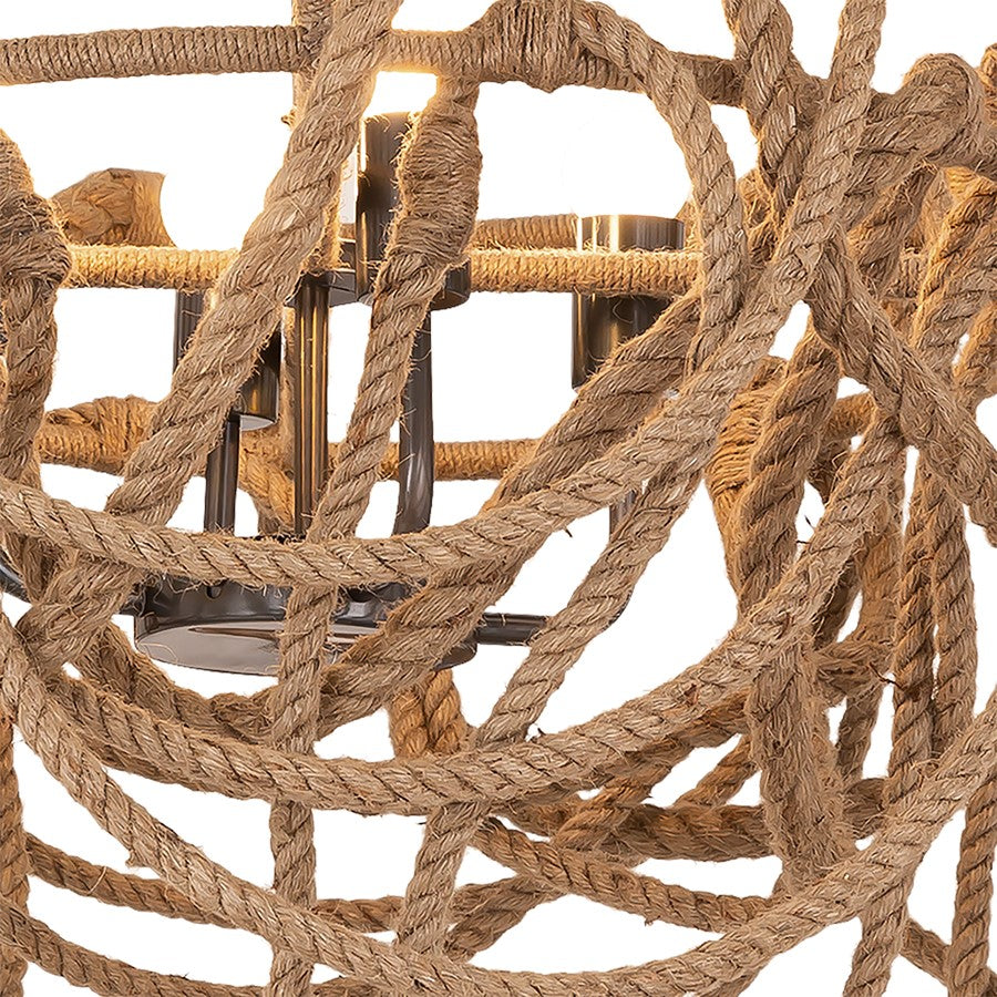 Atlas Macon 26in 4-Light Chandelier | Coastal Natural Rope and Pewter Metal | Kitchen & Living Room | 26 x 26 x 21 in | Model CL11230-NA