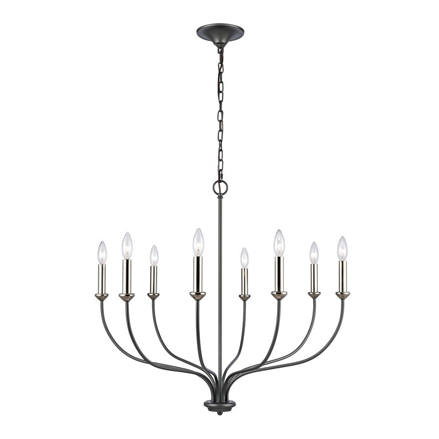 Atlas Lighting Madeline 32in 8-Light Chandelier | Transitional Dark Gray and Polished Nickel Metal | Dining Room & Living Room | Model CL11231-BK