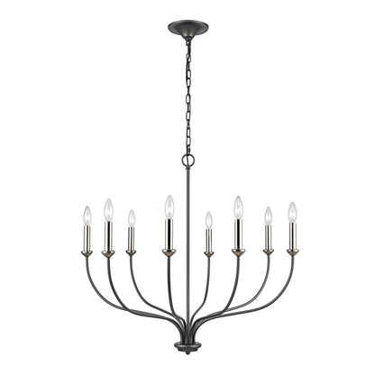 Atlas Lighting Madeline 32in 8-Light Chandelier | Transitional Dark Gray and Polished Nickel Metal | Dining Room & Living Room | Model CL11231-BK