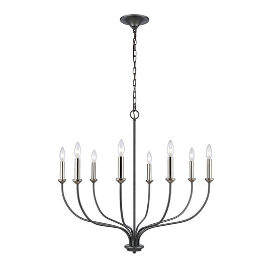 Atlas Lighting Madeline 32in 8-Light Chandelier | Transitional Dark Gray and Polished Nickel Metal | Dining Room & Living Room | Model CL11231-BK