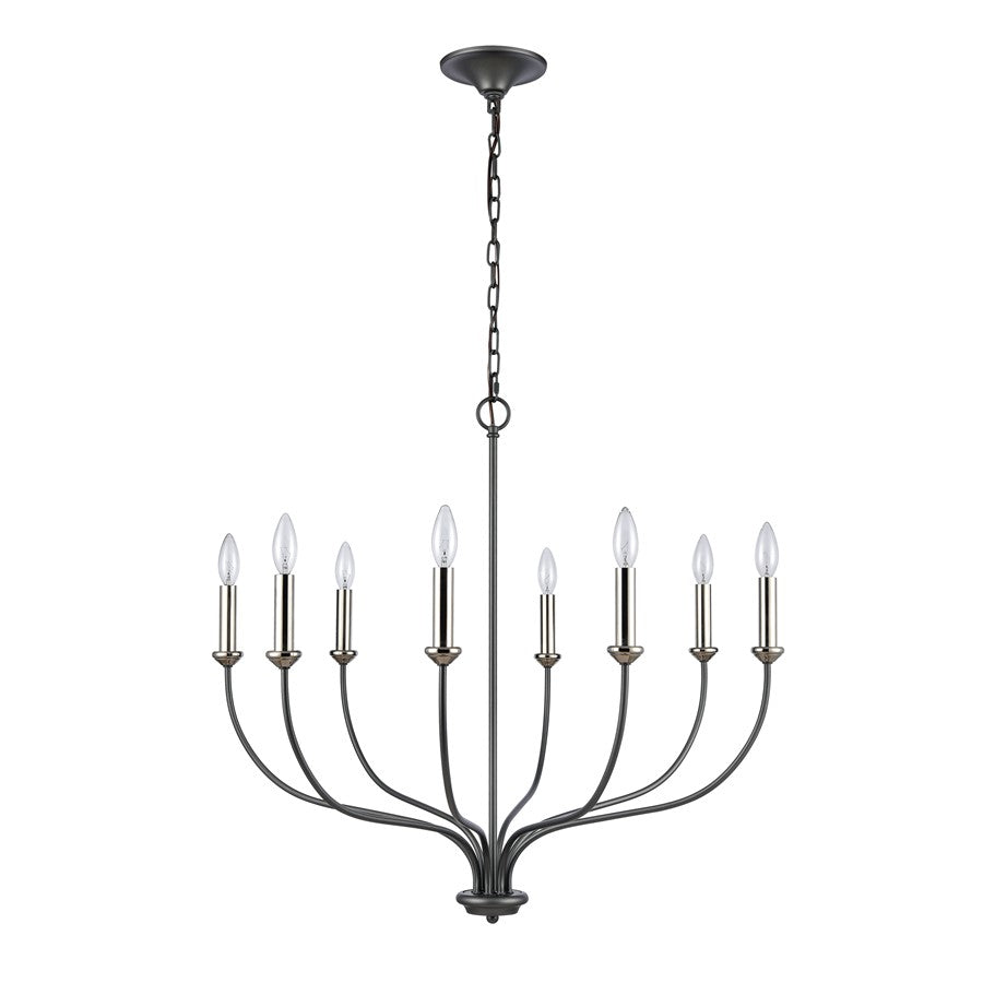 Atlas Lighting Madeline 32in 8-Light Chandelier | Transitional Dark Gray and Polished Nickel Metal | Dining Room & Living Room | Model CL11231-BK