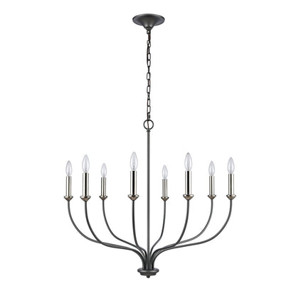 Atlas Lighting Madeline 32in 8-Light Chandelier | Transitional Dark Gray and Polished Nickel Metal | Dining Room & Living Room | Model CL11231-BK