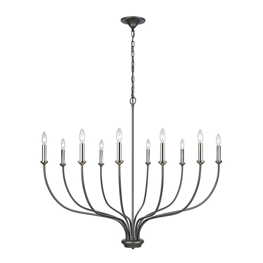 Atlas Lighting Madeline 45in 10-Light Chandelier | Transitional Dark Gray and Polished Nickel Metal | Dining Room & Living Room | Model CL11232-BK