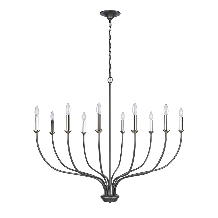 Atlas Lighting Madeline 45in 10-Light Chandelier | Transitional Dark Gray and Polished Nickel Metal | Dining Room & Living Room | Model CL11232-BK