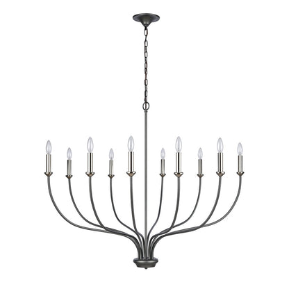 Atlas Lighting Madeline 45in 10-Light Chandelier | Transitional Dark Gray and Polished Nickel Metal | Dining Room & Living Room | Model CL11232-BK