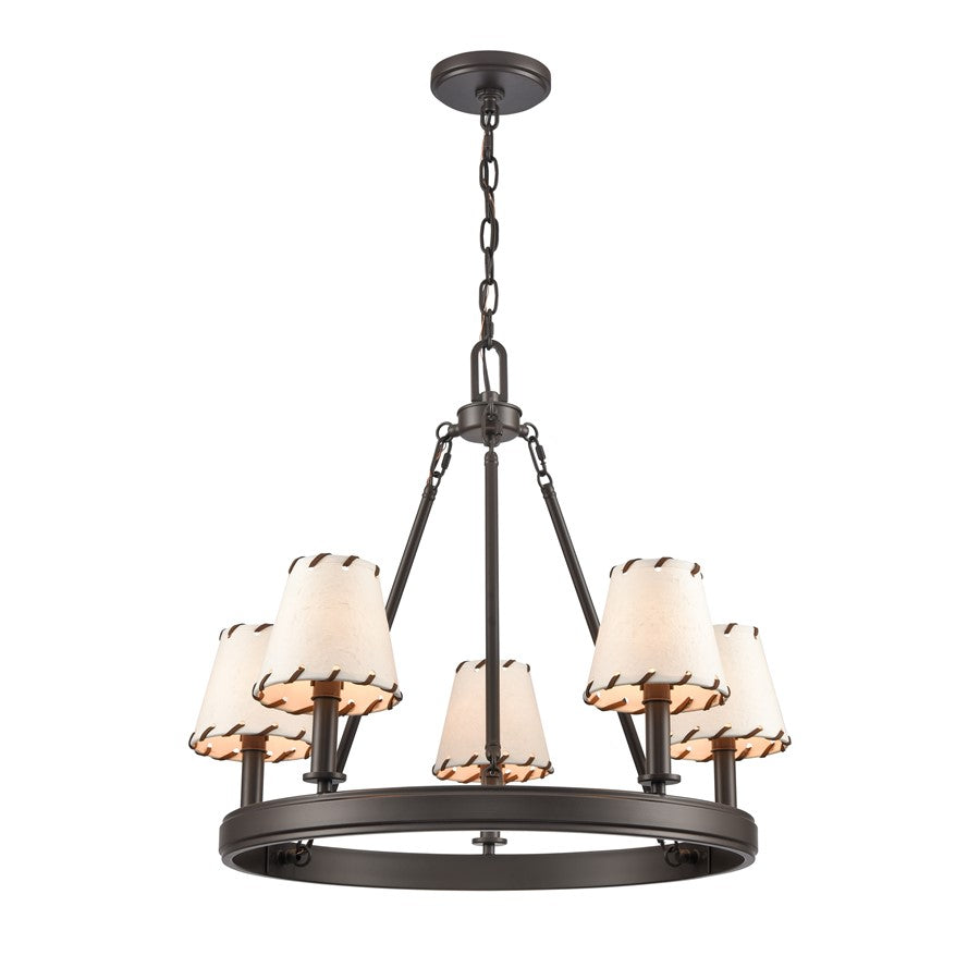 Atlas Lighting Marion 24in 5-Light Chandelier | Transitional Oil Rubbed Bronze and Natural Parchment Shade | Dining Room & Living | Model CL11235-BZ
