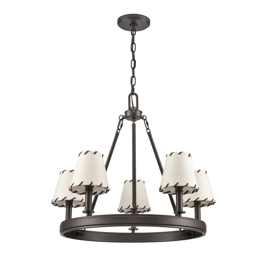 Atlas Lighting Marion 24in 5-Light Chandelier | Transitional Oil Rubbed Bronze and Natural Parchment Shade | Dining Room & Living | Model CL11235-BZ