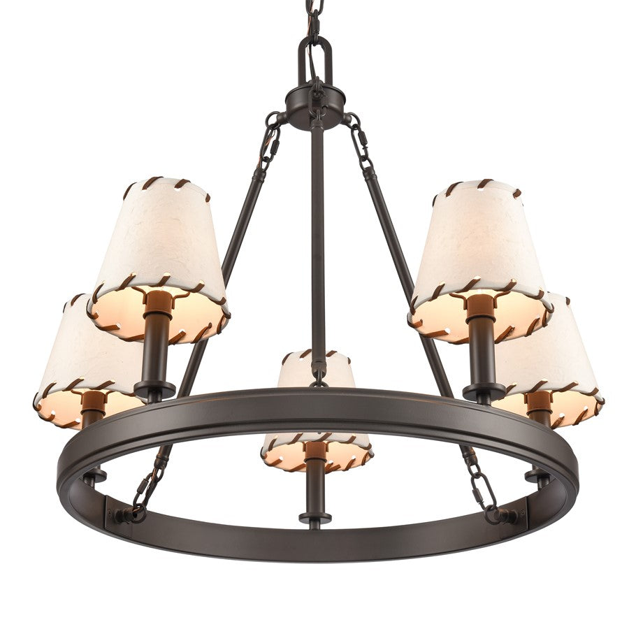 Atlas Lighting Marion 24in 5-Light Chandelier | Transitional Oil Rubbed Bronze and Natural Parchment Shade | Dining Room & Living | Model CL11235-BZ