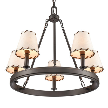 Atlas Lighting Marion 24in 5-Light Chandelier | Transitional Oil Rubbed Bronze and Natural Parchment Shade | Dining Room & Living | Model CL11235-BZ