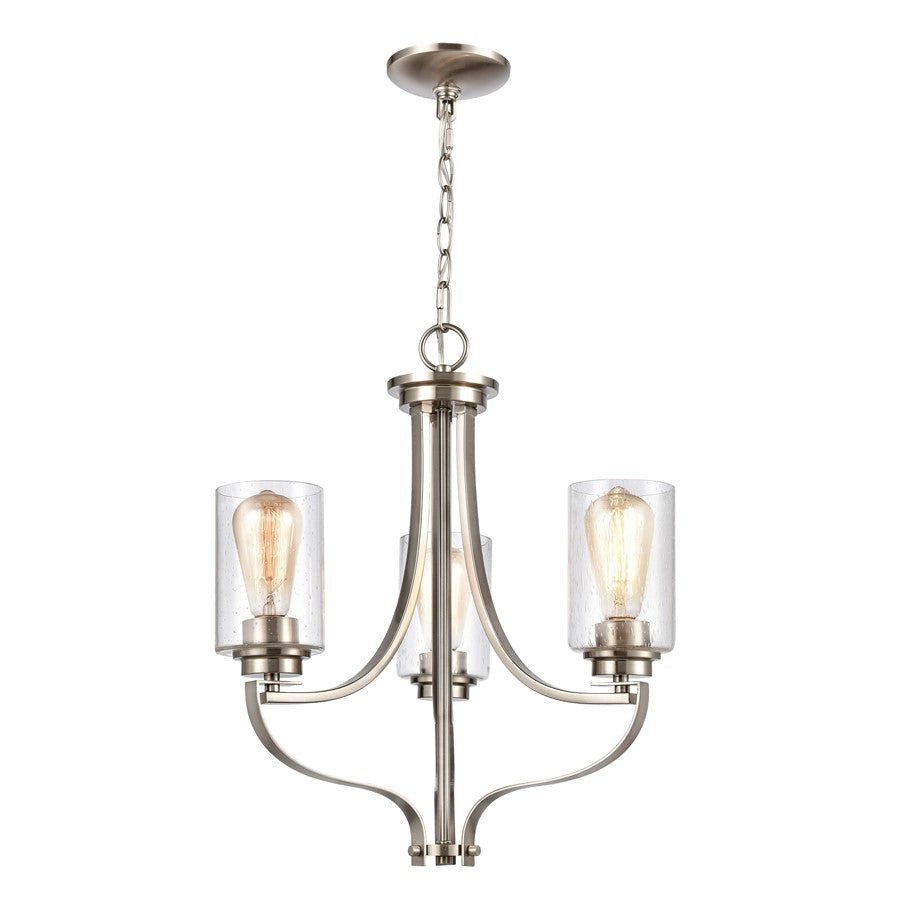 Atlas Lighting Market Square 19in 3-Light Chandelier | Transitional Brushed Nickel and Clear Seeded Glass | Dining Room & Kitchen | Model CL11236-NK