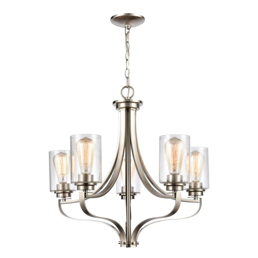 Atlas Lighting Market Square 24in 5-Light Chandelier | Transitional Brushed Nickel and Clear Seeded Glass | Dining Room & Living | Model CL11237-NK