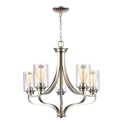 Atlas Lighting Market Square 24in 5-Light Chandelier | Transitional Brushed Nickel and Clear Seeded Glass | Dining Room & Living | Model CL11237-NK