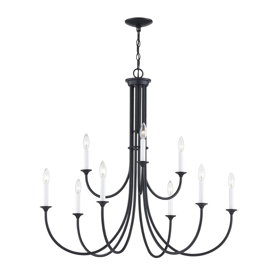 Atlas Lighting Meadowview 36in 9-Light Chandelier | Traditional Matte Black Metal | Dining Room & Foyer | 36 x 36 x 34 in | Model CL11243-BK