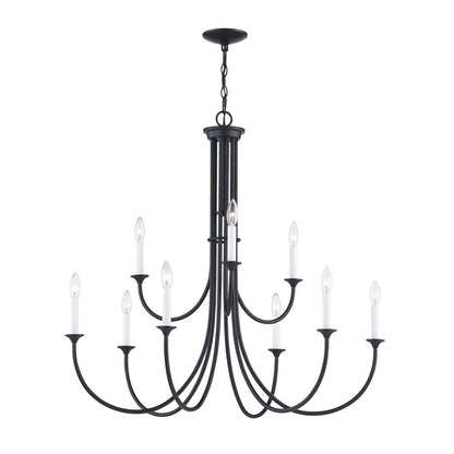 Atlas Lighting Meadowview 36in 9-Light Chandelier | Traditional Matte Black Metal | Dining Room & Foyer | 36 x 36 x 34 in | Model CL11243-BK