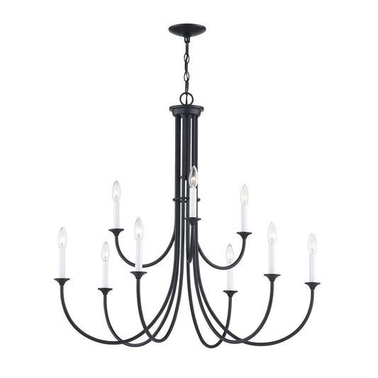Atlas Lighting Meadowview 36in 9-Light Chandelier | Traditional Matte Black Metal | Dining Room & Foyer | 36 x 36 x 34 in | Model CL11243-BK