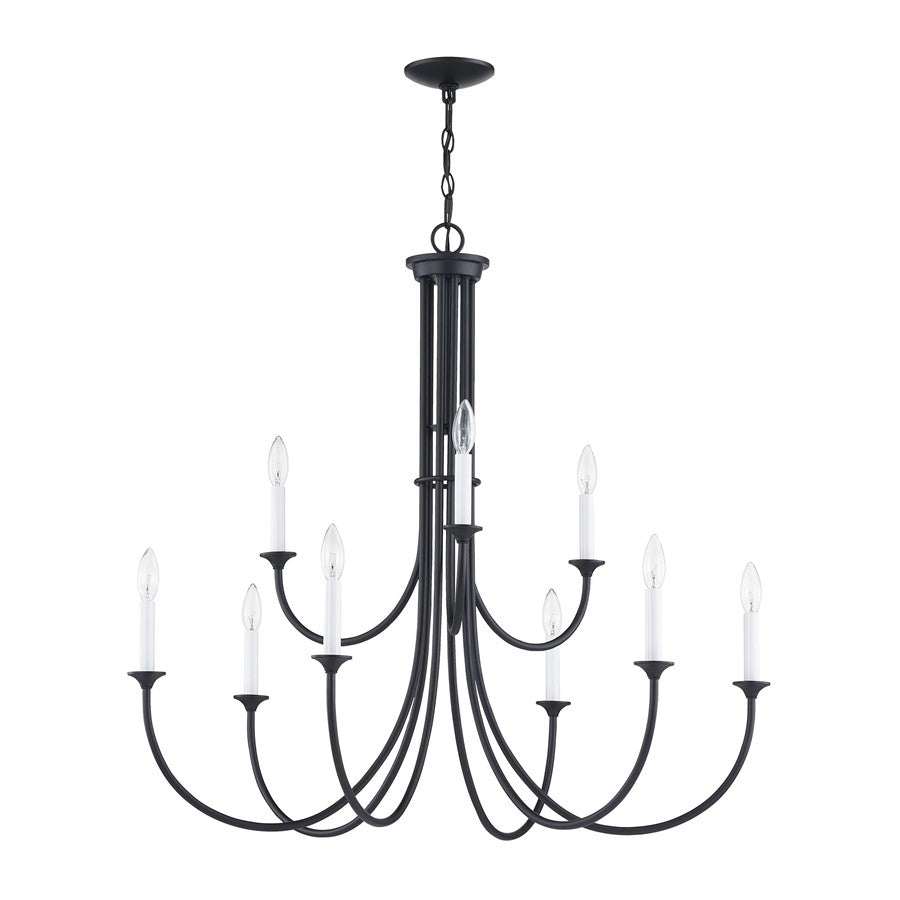 Atlas Lighting Meadowview 36in 9-Light Chandelier | Traditional Matte Black Metal | Dining Room & Foyer | 36 x 36 x 34 in | Model CL11243-BK