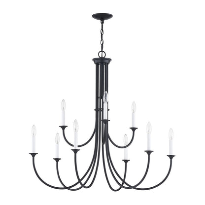 Atlas Lighting Meadowview 36in 9-Light Chandelier | Traditional Matte Black Metal | Dining Room & Foyer | 36 x 36 x 34 in | Model CL11243-BK