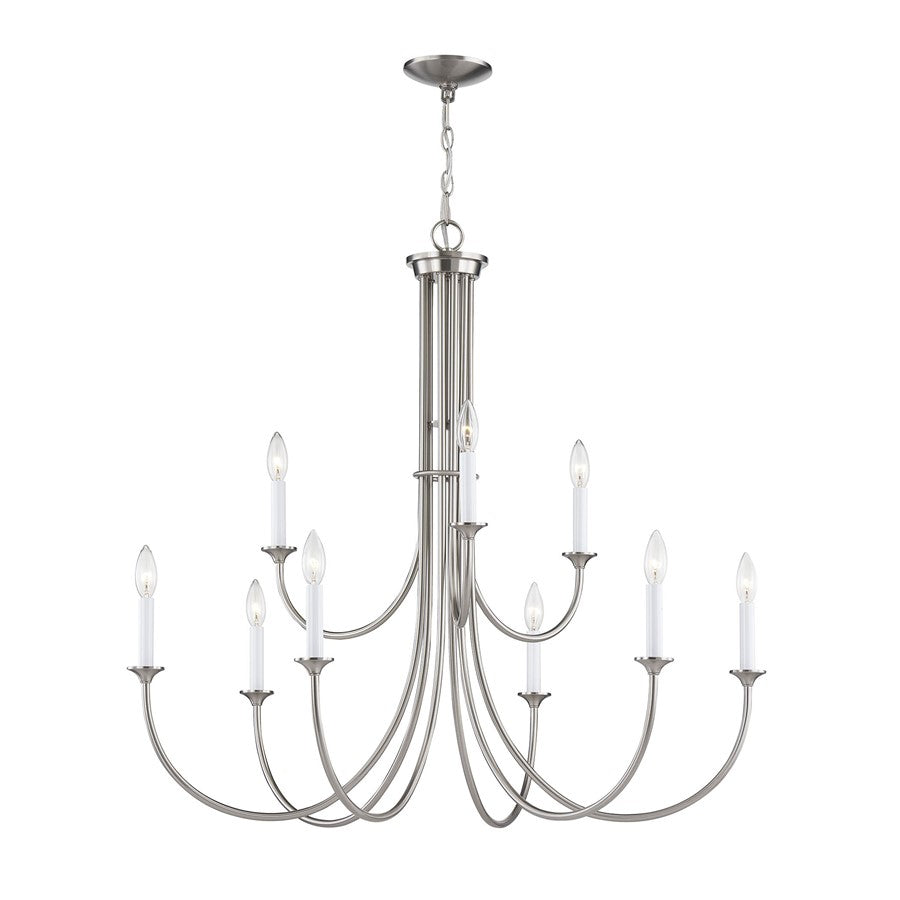Atlas Lighting Meadowview 36in 9-Light Chandelier | Traditional Brushed Nickel Metal | Dining Room & Foyer | 36 x 36 x 34 in | Model CL11243-NK