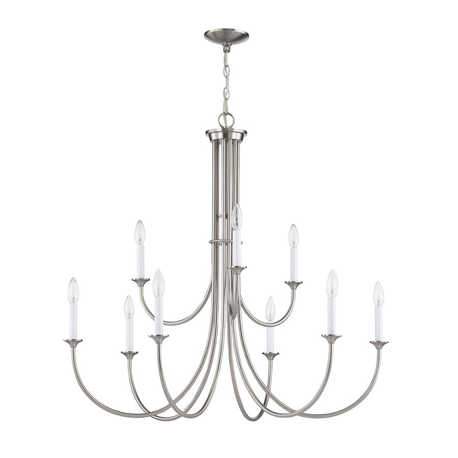 Atlas Lighting Meadowview 36in 9-Light Chandelier | Traditional Brushed Nickel Metal | Dining Room & Foyer | 36 x 36 x 34 in | Model CL11243-NK