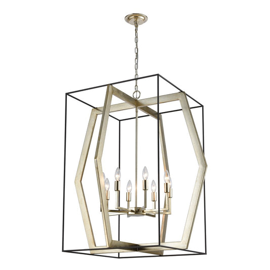 Atlas Lighting Mixed Geometries 32in 8-Light Chandelier | Transitional Silver Leaf and Oil Rubbed Bronze Metal | Dining Room | Model CL11253-SV