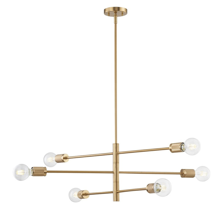 Atlas Lighting Module 34in 6-Light Chandelier | Mid-Century Burnished Brass Metal | Dining Room & Living Room | 34 x 34 x 11 in | Model CL11255-BS