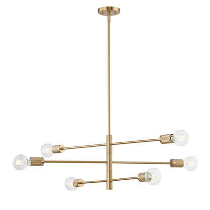 Atlas Lighting Module 34in 6-Light Chandelier | Mid-Century Burnished Brass Metal | Dining Room & Living Room | 34 x 34 x 11 in | Model CL11255-BS