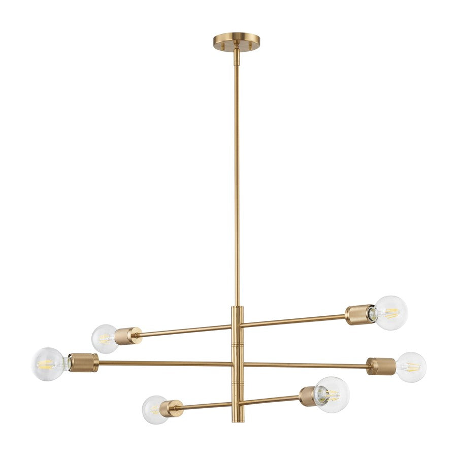 Atlas Lighting Module 34in 6-Light Chandelier | Mid-Century Burnished Brass Metal | Dining Room & Living Room | 34 x 34 x 11 in | Model CL11255-BS