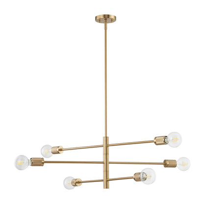 Atlas Lighting Module 34in 6-Light Chandelier | Mid-Century Burnished Brass Metal | Dining Room & Living Room | 34 x 34 x 11 in | Model CL11255-BS