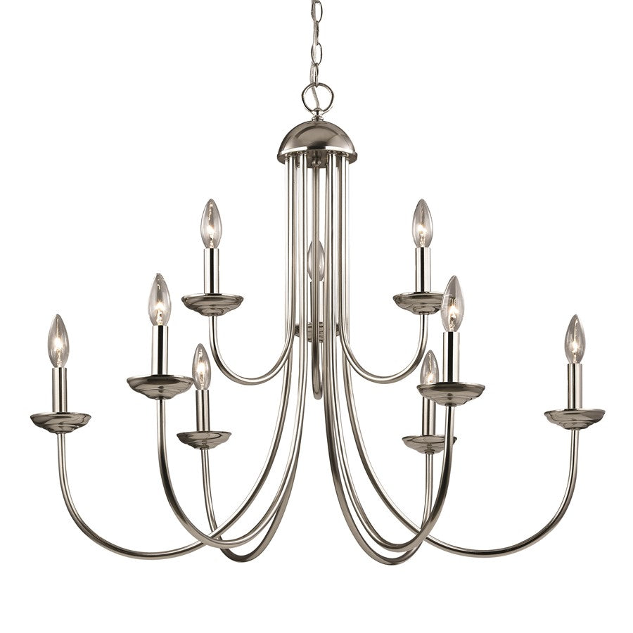 Atlas Lighting Montgomery 34in 9-Light Chandelier | Traditional Brushed Nickel Metal | Dining Room & Living Room | 34 x 34 x 29 in | Model CL11261-NK