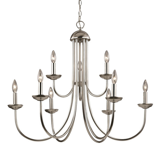 Atlas Lighting Montgomery 34in 9-Light Chandelier | Traditional Brushed Nickel Metal | Dining Room & Living Room | 34 x 34 x 29 in | Model CL11261-NK