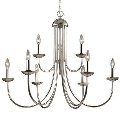 Atlas Lighting Montgomery 34in 9-Light Chandelier | Traditional Brushed Nickel Metal | Dining Room & Living Room | 34 x 34 x 29 in | Model CL11261-NK