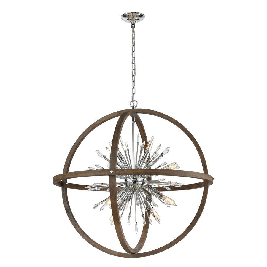 Atlas Lighting Morning Star 19in 6-Light Chandelier | Transitional Aged Wood and Chrome Metal | Dining Room & Entryway | Model CL11263-NA