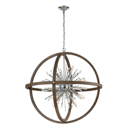 Atlas Lighting Morning Star 19in 6-Light Chandelier | Transitional Aged Wood and Chrome Metal | Dining Room & Entryway | Model CL11263-NA