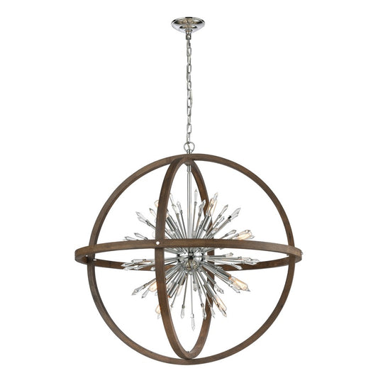 Atlas Lighting Morning Star 19in 6-Light Chandelier | Transitional Aged Wood and Chrome Metal | Dining Room & Entryway | Model CL11263-NA