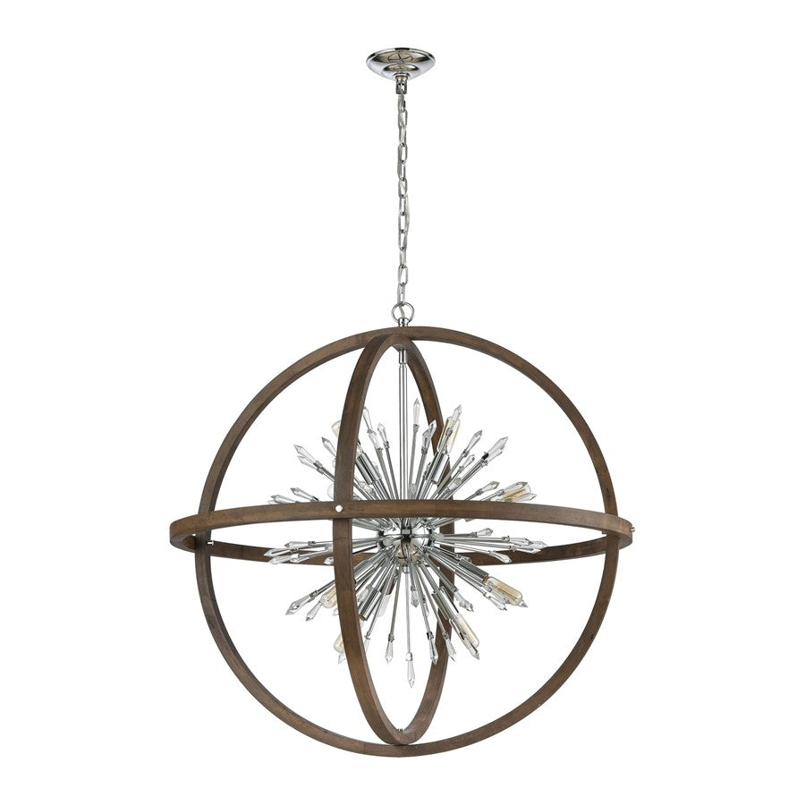 Atlas Lighting Morning Star 19in 6-Light Chandelier | Transitional Aged Wood and Chrome Metal | Dining Room & Entryway | Model CL11263-NA