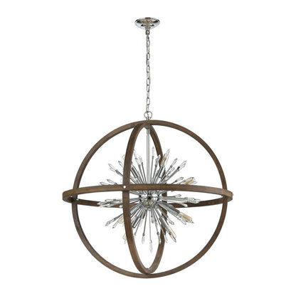 Atlas Lighting Morning Star 19in 6-Light Chandelier | Transitional Aged Wood and Chrome Metal | Dining Room & Entryway | Model CL11263-NA