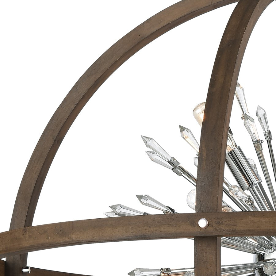 Atlas Lighting Morning Star 19in 6-Light Chandelier | Transitional Aged Wood and Chrome Metal | Dining Room & Entryway | Model CL11263-NA