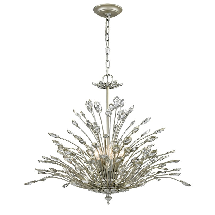 Atlas Lighting Mullica 28in 6-Light Chandelier | Traditional Aged Silver Metal and Crystal | Dining Room & Living Room | Model CL11264-SV
