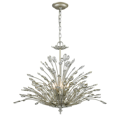 Atlas Lighting Mullica 28in 6-Light Chandelier | Traditional Aged Silver Metal and Crystal | Dining Room & Living Room | Model CL11264-SV
