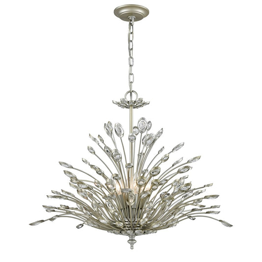 Atlas Lighting Mullica 28in 6-Light Chandelier | Traditional Aged Silver Metal and Crystal | Dining Room & Living Room | Model CL11264-SV