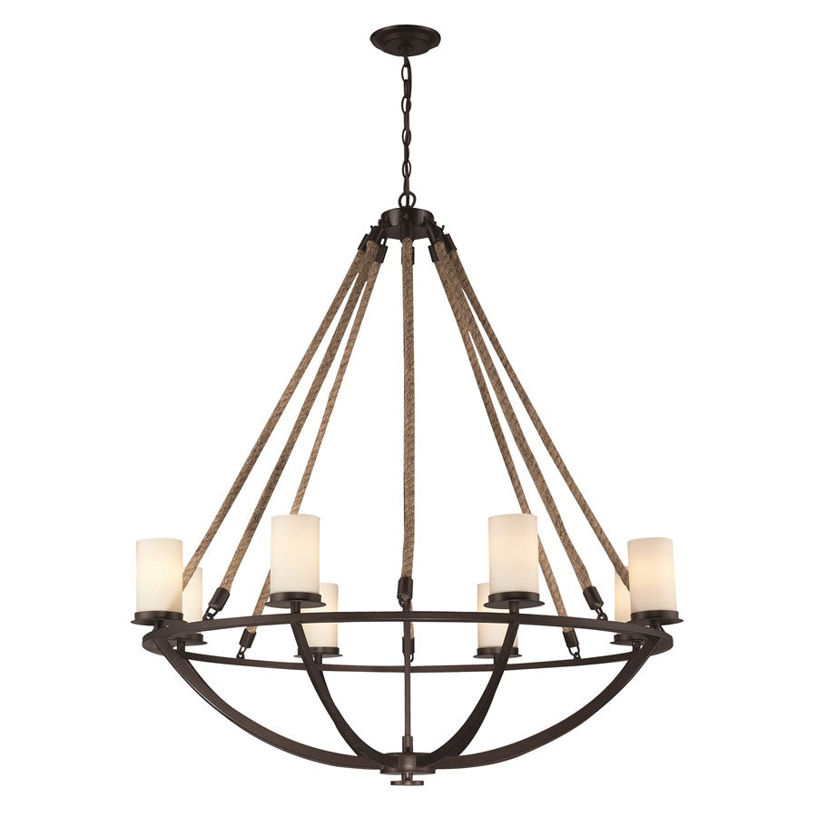 Atlas Lighting Natural Rope 41in 8-Light Chandelier | Transitional Aged Bronze and White Frosted Glass | Dining Room & Living Room | Model CL11267-BZ