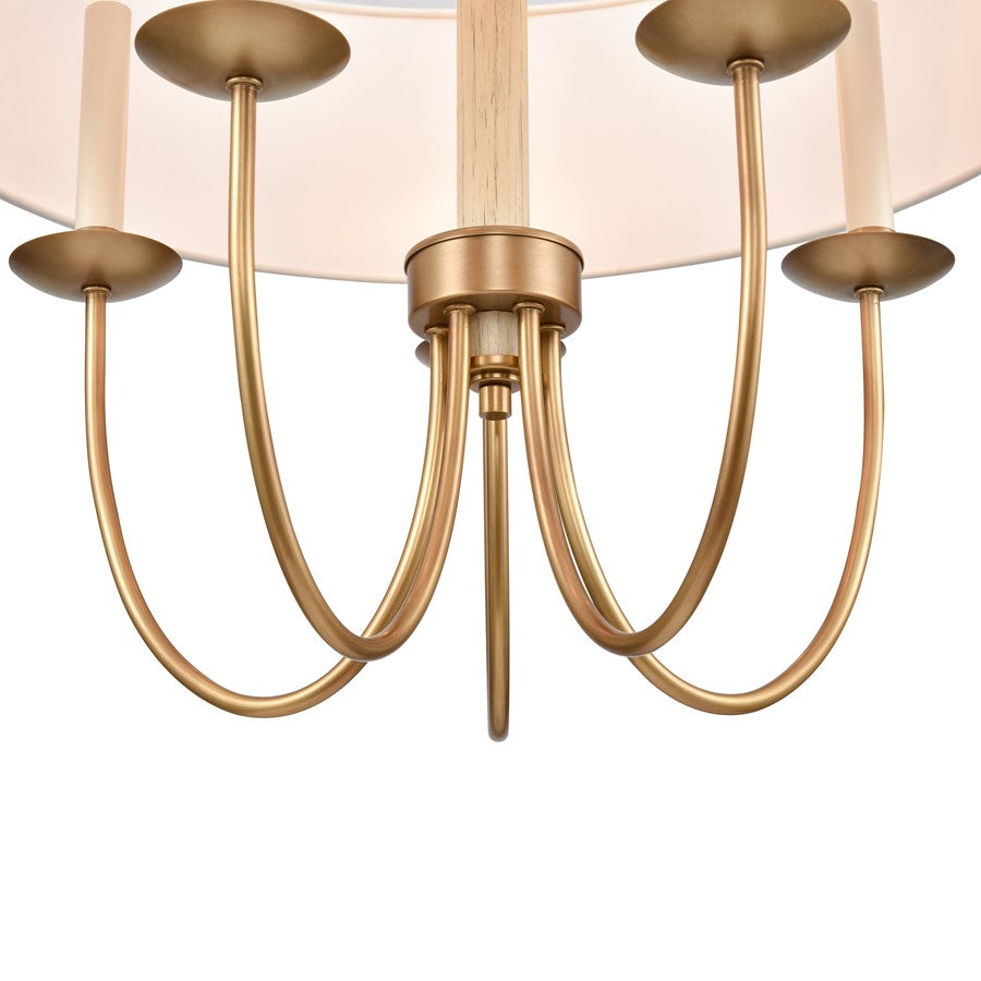 Atlas Lighting Neville 23in 5-Light Chandelier | Transitional Natural Brass and White Fabric Drum Shade | Dining Room & Living | Model CL11268-BS