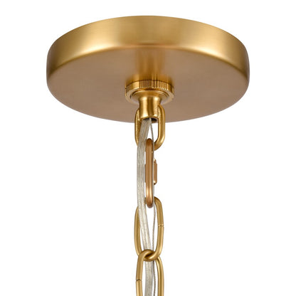 Atlas Lighting Neville 23in 5-Light Chandelier | Transitional Natural Brass and White Fabric Drum Shade | Dining Room & Living | Model CL11268-BS