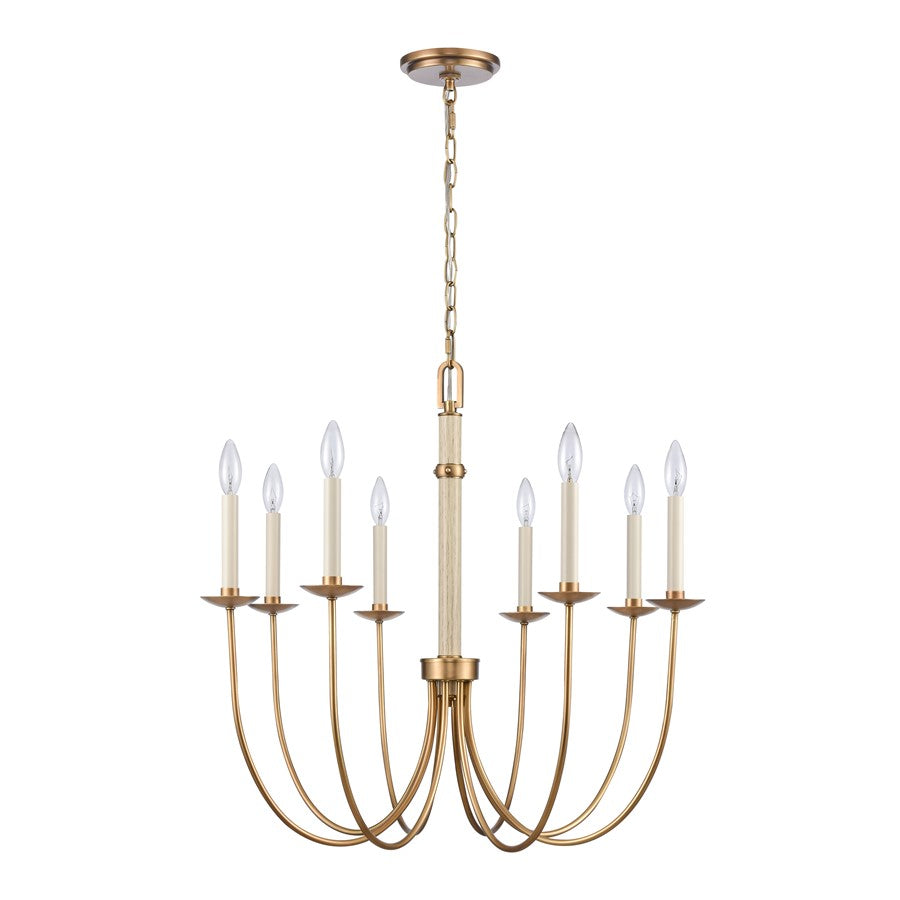Atlas Lighting Neville 28in 8-Light Chandelier | Transitional Natural Brass and Bleached White Wood | Dining Room & Living Room | Model CL11269-BS