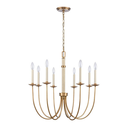 Atlas Lighting Neville 28in 8-Light Chandelier | Transitional Natural Brass and Bleached White Wood | Dining Room & Living Room | Model CL11269-BS