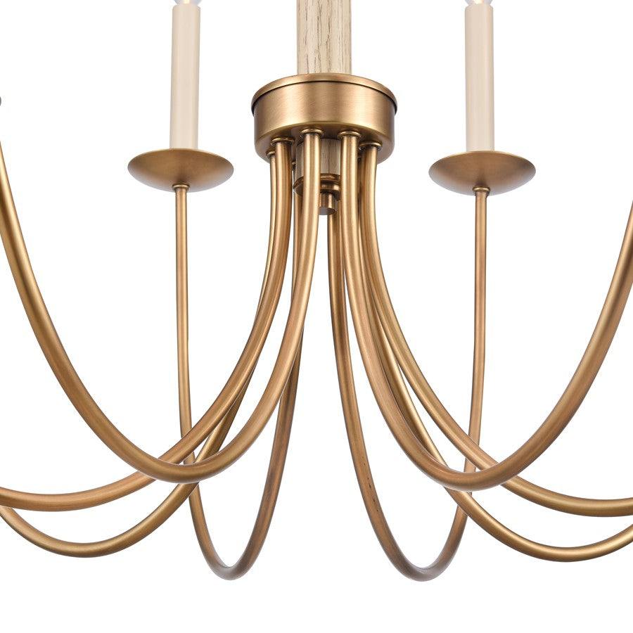 Atlas Lighting Neville 28in 8-Light Chandelier | Transitional Natural Brass and Bleached White Wood | Dining Room & Living Room | Model CL11269-BS